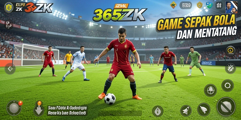 Tampilan gameplay seru dalam 365ZK yang menampilkan aksi sepak bola nyata.