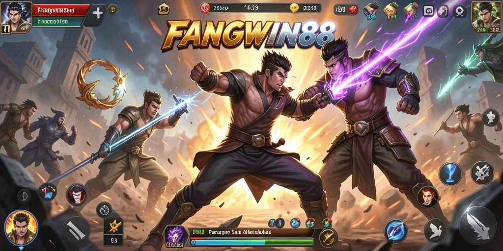 Tampilan gameplay FANGWIN88 dengan duel bertarung yang mendebarkan.