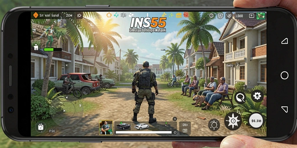 Tangkapan layar dari gameplay INS55 yang menampilkan aksi simulasi yang seru.