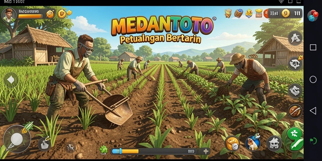 Tangkapan layar gameplay MEDANTOTO yang menunjukkan aktivitas bertani yang seru.