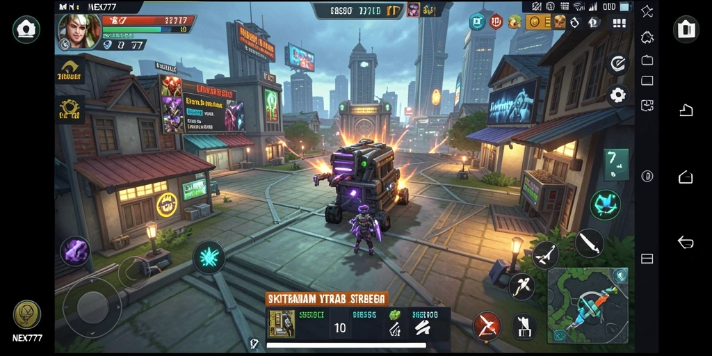 Tangkapan layar utama NEX777 menunjukkan suasana tense dalam gameplay strategi.