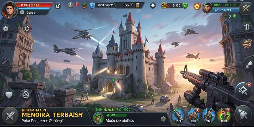 Screenshot PGTOTO menampilkan aksi menara bertahan melawan gelombang musuh.