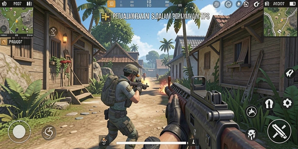 Tampilan menegangkan dari gameplay PRG007 dalam genre TPS.