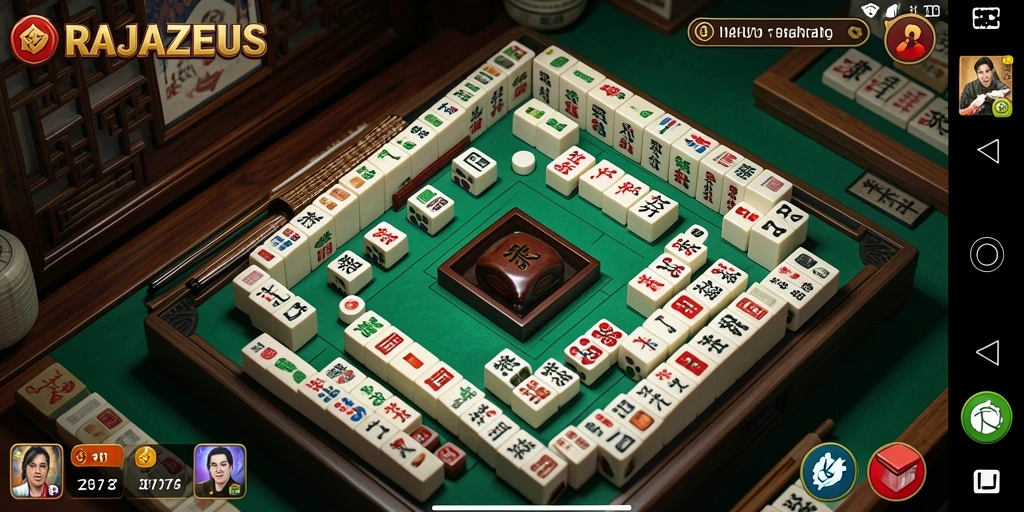 Tampilan gameplay seru di RAJAZEUS dengan ubin Mahjong yang menarik.