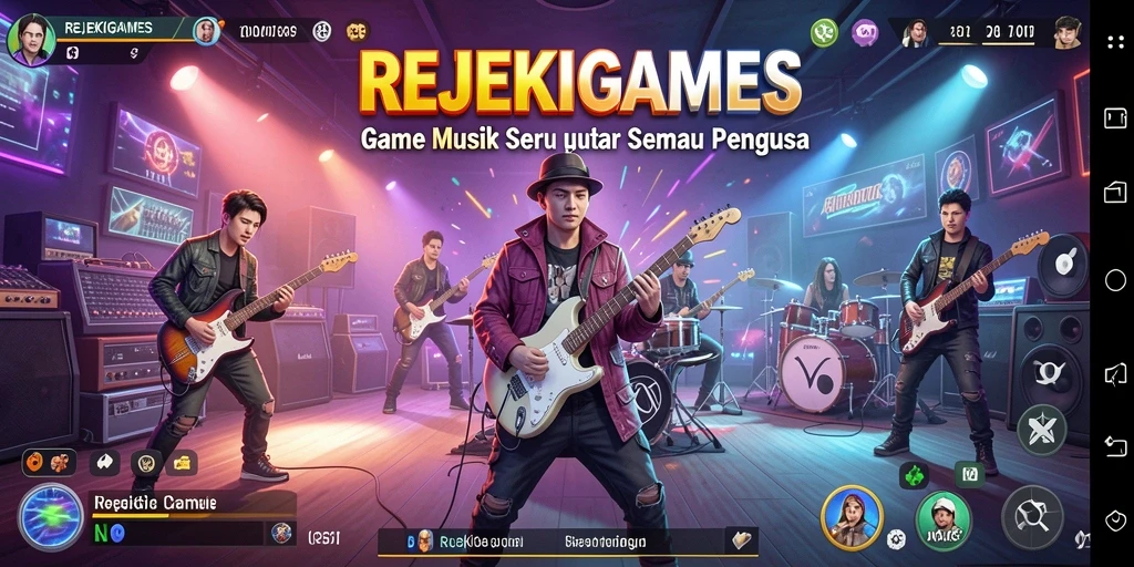 Tampilan permainan seru dalam REJEKIGAMES dengan musik yang menghibur.