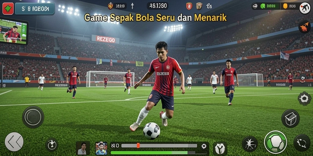 Menampilkan gameplay sepak bola yang mendebarkan di lapangan hijau.