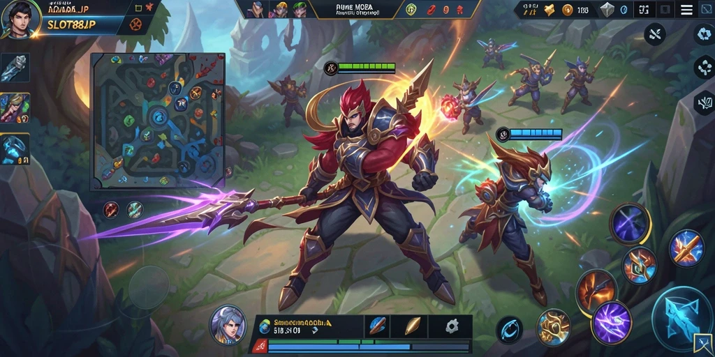 Screenshot SLOT88JP menampilkan aksi seru dalam pertempuran MOBA.